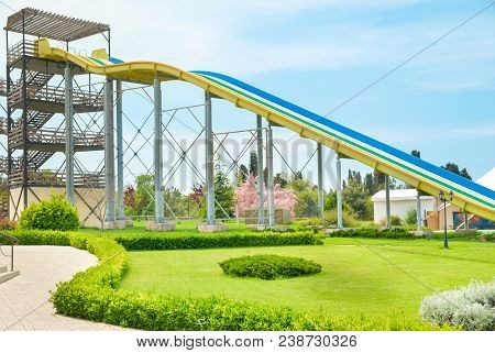 Aqua Park Constructions With Big Slides And Pipe