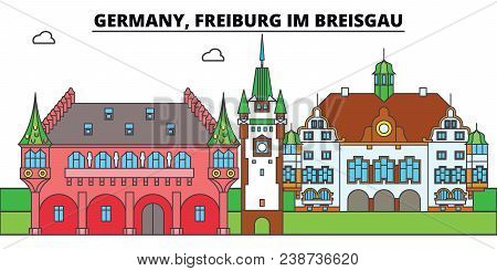 Germany, Freiburg Im Breisgau. City Skyline, Architecture, Buildings, Streets, Silhouette, Landscape