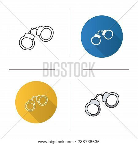 Handcuffs Icon. Flat Design, Linear And Color Styles. Manacle. Isolated Vector Illustrations