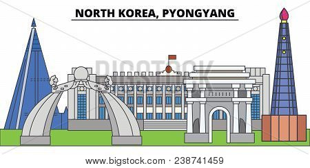 North Korea, Pyongyang. City Skyline, Architecture, Buildings, Streets, Silhouette, Landscape, Panor