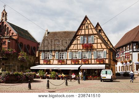 Eguisheim, France - September 10, 2010: A Beautiful Half-timbered House In Eguisheim Village. Eguish