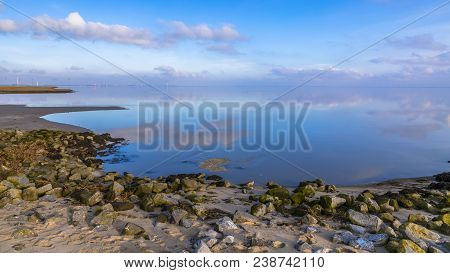 Dutch Coast Of Wadden Sea At Punt Van Reide At Dollard Inlet, Groningen Netherlands