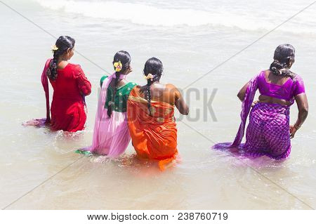 Masi Magam Festival, Puduchery, Pondichery, Tamil Nadu, India - March 1, 2018. Group Of Unidentified