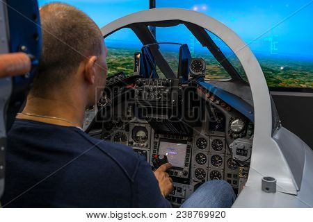Berlin, Germany - April 25, 2018: Cockpit Of Multirole Fighter Panavia Tornado. Training Simulator F