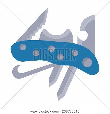 Multitool For Tourism In Modern Flat Style Without Outline.  Attribute Of Traveller And Tourist. For