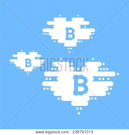 Bitcoin In Cloud In The Shape Of A Heart With Shadow And Blue Sky Background.