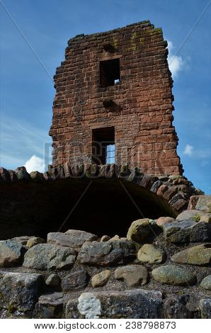 A View Of The Ruins Of The Medieval Red Sandstone Castle In Penrith, Cumbria.