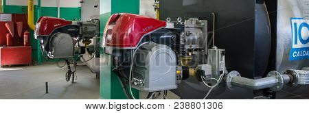 Bendery, Moldova - April 27: Heating Boilers For Heating Water Ici Caldaie And Gas Burners Riello At