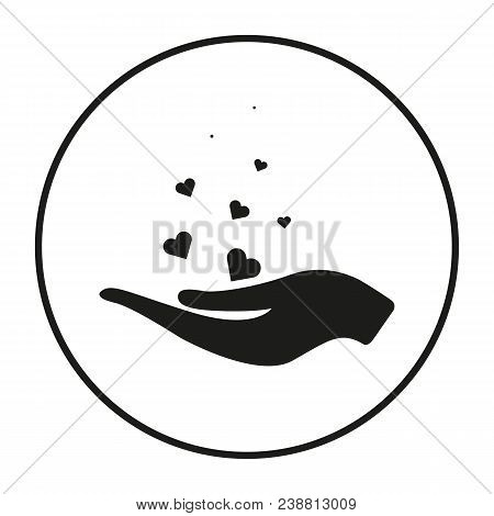 Hearts In Hand. Vector Icon. Simple Filled Hands Holding Heart Icon. On White Background. Hand In Ci