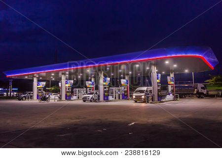 Phuket, Thailand - May 2, 2018: Gas Station Of Petroleum Authority Of Thailand (ptt) In Ealy Nigh Ti