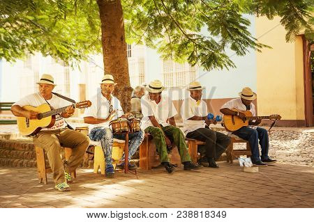 Trinidad, Cuba - 8 December 2017: Musical Group That Plays Cuban Music In The Square