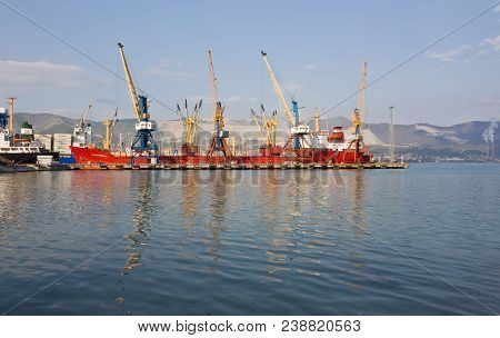 Novorossiysk, Russia- April 23, 2010: Views Of Novorossiysk Commercial Sea Port. Novorossiysk Is A L