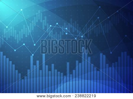 Financial Graph With A Linear Diagram, A Histogram In The Stock Market On A Gradient Blue Background