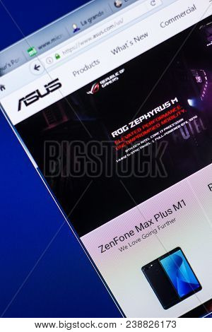 Ryazan, Russia - April 29, 2018: Homepage Of Asus Website On The Display Of Pc, Url - Asus.com.