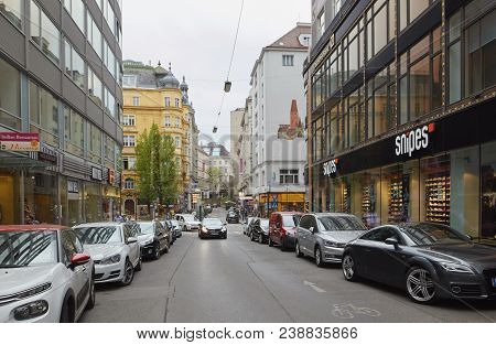 Vienna, Austria - 15 April 2018: Cars Parked On The Streets Of The City.