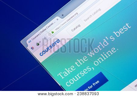 Ryazan, Russia - April 29, 2018: Homepage Of Coursera Website On The Display Of Pc, Url - Coursera.o