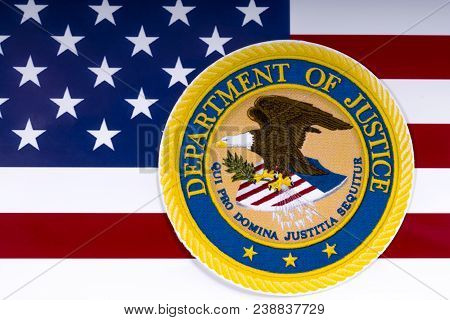 London, Uk - March 26th 2018: The Symbol Of The United States Department Of Justice Portrayed With T