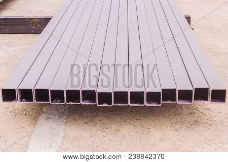 Construction: Rectangular Steel Tube With Anti-rust Paint Preparing For Fabrication Of Structural Wo