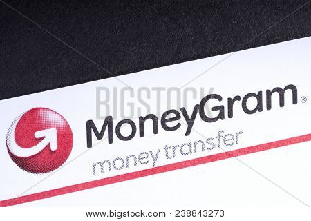 London, Uk - March 27th 2018: A Close-up Of The Moneygram Logo On An Information Leaflet, On 27th Ma
