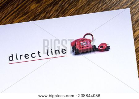 London, Uk - March 27th 2018: A Close-up Of The Direct Line Company Logo, Pictured On A Letterhead, 