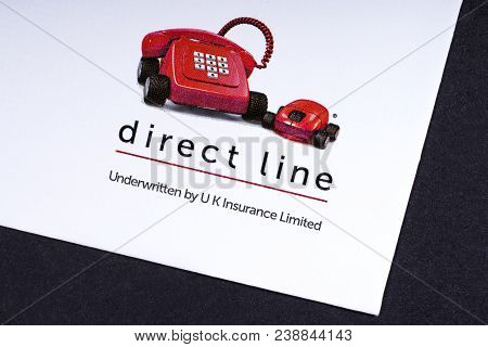 London, Uk - March 27th 2018: A Close-up Of The Direct Line Company Logo, Pictured On The Bottom Of 