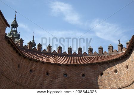Warsaw, Poland - April 28, 2018: View Of The Barbikan Gate Situated In The Polish City