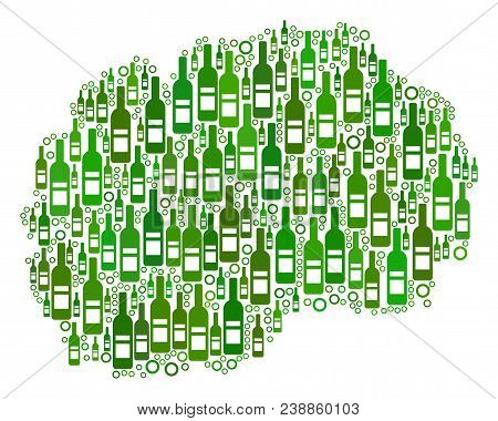 Makedonia Map Collage Of Wine Bottles And Round Bubbles In Various Sizes And Green Color Tinges. Abs