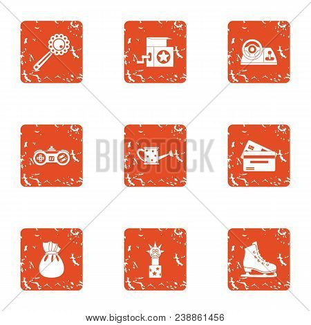Educational Toy Icons Set. Grunge Set Of 9 Educational Toy Vector Icons For Web Isolated On White Ba