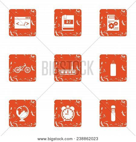 Manual Icons Set. Grunge Set Of 9 Manual Vector Icons For Web Isolated On White Background