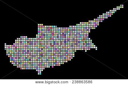 Pixel Cyprus Map. Vector Geographic Map In Different Colors On A Black Background. Vector Compositio