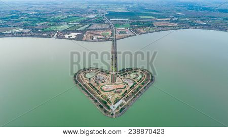 The Holy Heart Land - Talayluang In Sukhothai,thailand. Aerial View From Flying Drone