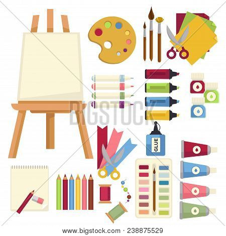 Art Creation Special Equipment To Paint And Draw. Material To Make Picture, To Draw Sketches And To 