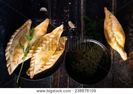Chicken Broth With Pastries, Mutton And Mushroom Pie. Free Space For Your Text