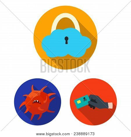 Hacker And Hacking Flat Icons In Set Collection For Design. Hacker And Equipment Vector Symbol Stock