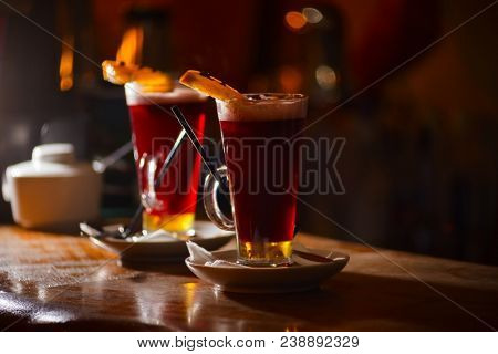 hot alcohol drink grog on bar. cocktail