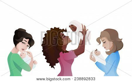 Set Of Young Multinational Mothers With Babies