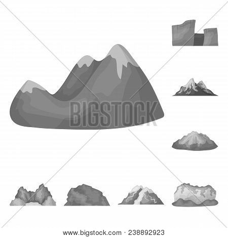 Different Mountains Monochrome Icons In Set Collection For Design.mountains And Landscape Vector Sym