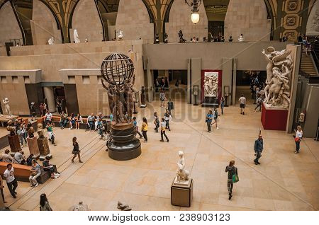 Paris, France - July 11, 2017. People And Art At The Main Hall Of The Quai D Orsay Museum In Paris. 