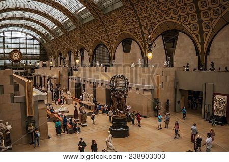 Paris, France - July 11, 2017. People And Art At The Main Hall Of The Quai D Orsay Museum In Paris. 