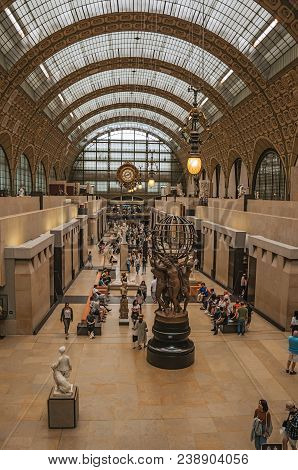 Paris, France - July 11, 2017. People And Art At The Main Hall Of The Quai D Orsay Museum In Paris. 