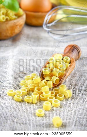 Ditalini Macaroni. Pasta Rings. Tubettini And Thimbles Anellini