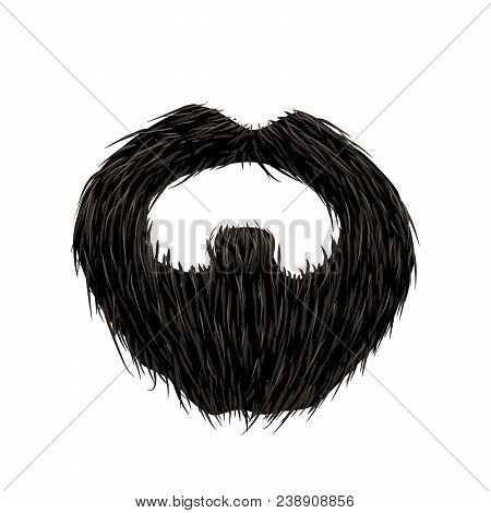 Detailed Black Mustache And Beard Isolated On White
