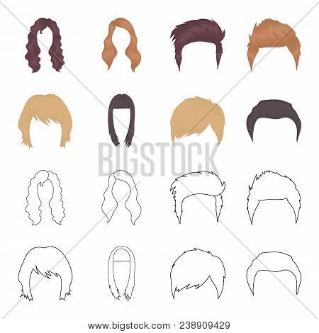 Mustache And Beard, Hairstyles Cartoon, Outline Icons In Set Collection For Design. Stylish Haircut 