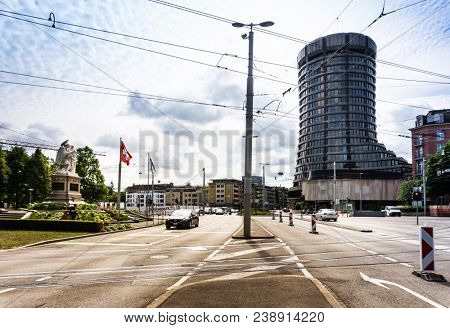 BASEL, SWITZERLAND - June 16, 2017: Street view of Basel cityscape, Switzerland