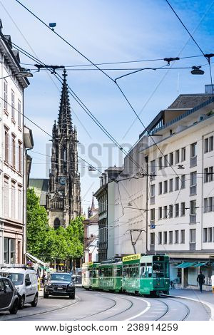 BASEL, SWITZERLAND - June 16, 2017: Street view of Basel cityscape, Switzerland