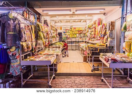 Bangkok, Thailand - July 9, 2017: Night Market At Soi Ram Butri Near Khao Sarn Road Area
