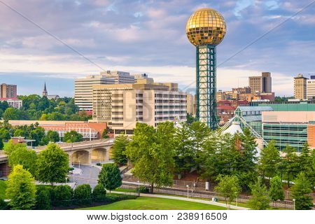Knoxville, Tennessee, USA downtown skyline at twilight.