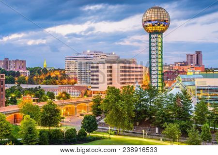 Knoxville, Tennessee, USA downtown skyline at twilight.