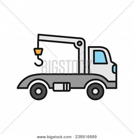 Tow Truck Color Icon. Evacuator. Car Wrecker. Isolated Vector Illustration
