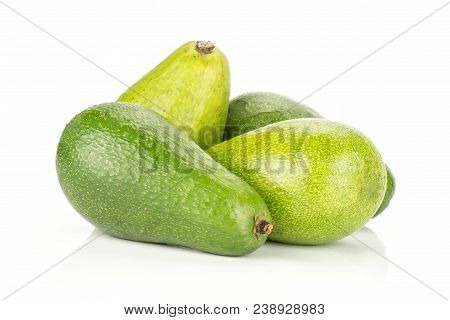 Green Smooth Avocado Set Isolated On White Background Ripe Shiny Bacon Variety